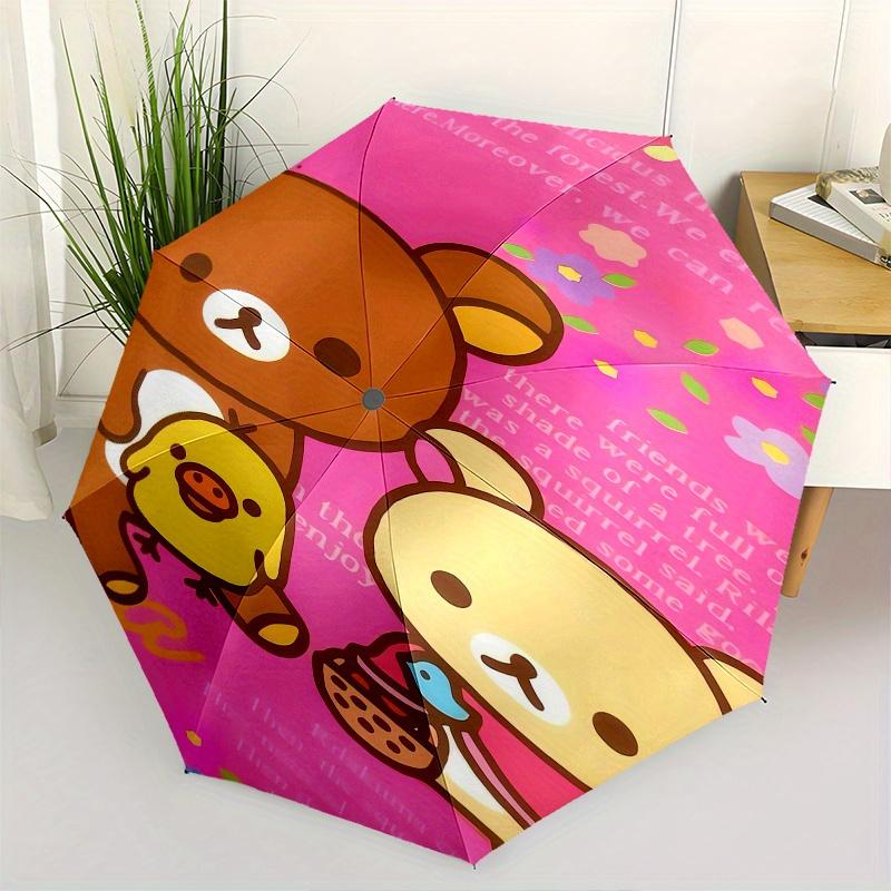 Rilakkuma,Bear Friends Automatic Folding Umbrella Simple 8 Rib Design, Bright Cartoon Pattern, Durable Iron Frame, Suitable For Travel, Outd