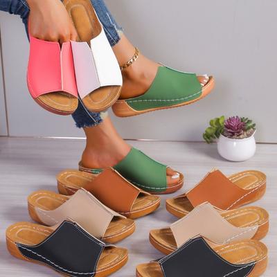 Spot New Foreign Trade Slope Heel Slippers Women's Thick Bottom Women's Sandals Casual Light Large Size