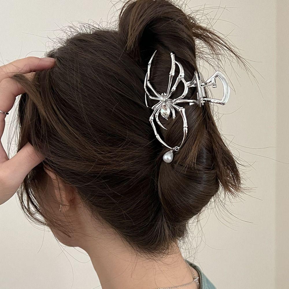Hollow Spider Hair Claw rhinestone Metal Hair Claw Simple Large Shark Clip Halloween