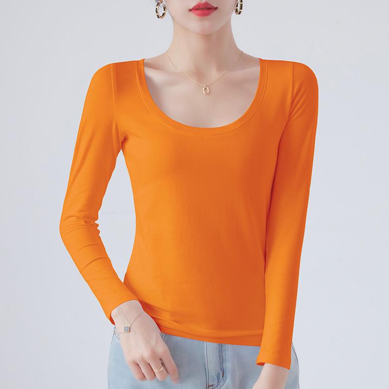 Cotton Crew Neck Slim Fit Long Sleeve Tshirt With Solid Color For Casual Wear