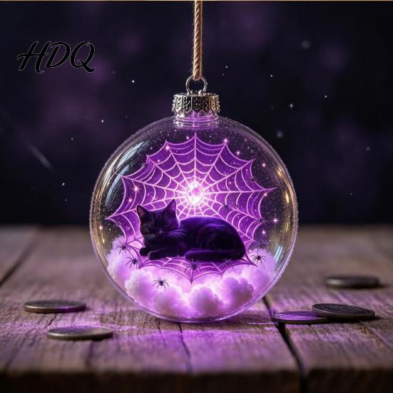 Indoor Outdoor Party Decorations Halloween Ball Ornament Clear Sphere Decoration with Black Cat Bat Transparent Spherical Pendants Skeleton Festive