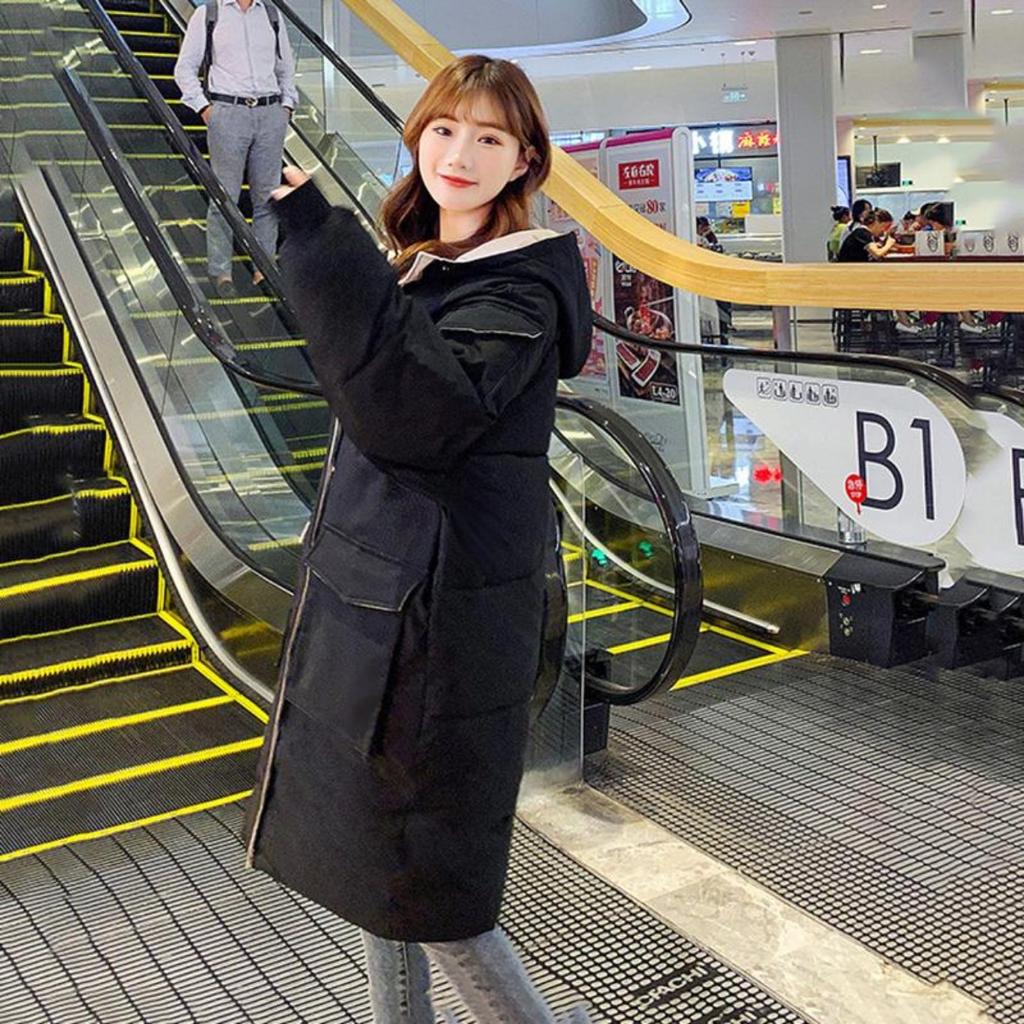 Women's Mid-length Down Padded Jacket Coat Winter Loose Large Size Hooded Thick Warm Parkas