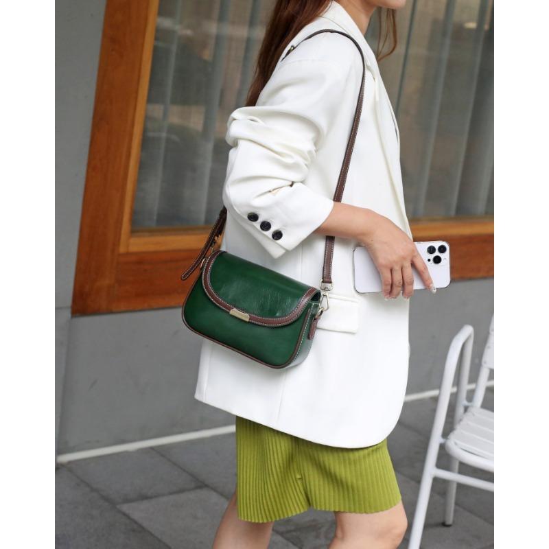 Vegetable Tanned Cowhide Small Bag Genuine Leather Women's Bag Fashion Vintage Single Shoulder Crossbody Color Head Layer Cowhide