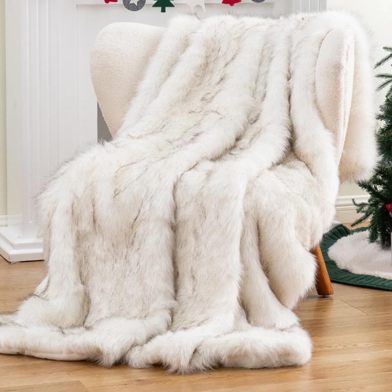 Luxury Fox Fur Throw Blanket Winter Warm Fluffy Soft Blankets Bedspread on the Bed Faux Fur Blanket Plaid Throw for Sofa towel