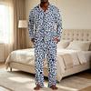 Pigiama Casual da Uomo a 2 Pezzi con Stampa Leopardo, Top con Bottoni e Vestibilità Larga, Pantaloni a Gamba Dritta