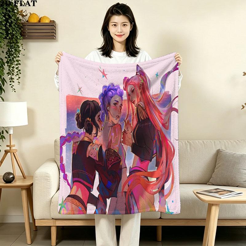 1PC Kpop Demon Hunters Patterned Flannel Blanket Suitable For All Seasons For Home Decor Warmth And Comfort Gifts Holiday Present