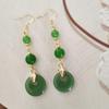 Green National Style Safety Buckle Dangle Earrings