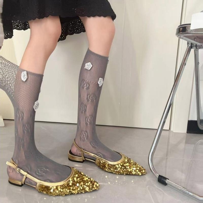 Womens Floral Lace Pattern Crew Socks Soft Nylon Blend Colorful 3D Rose Flower Mesh Fishnet Middle Calf Socks Daily Wear