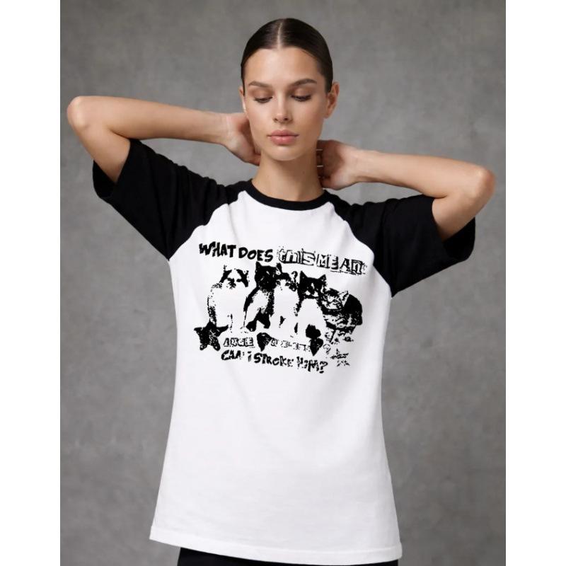 Cotton American Short Sleeve Shoulder T-Shirt Women's Bottom Shirt Loose Top