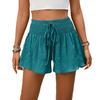 Summer Elastic Waist Drawstring Flowy Shorts Casual Smocked High Waist Ruffle Hem Shorts