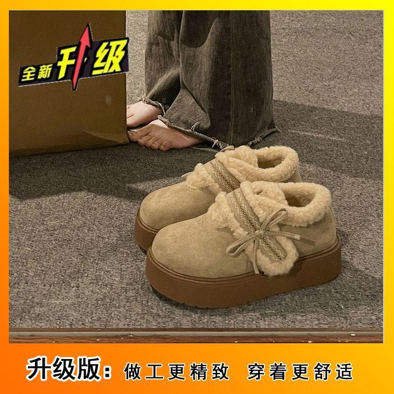 2026 Winter Velcro Warm Snow Cotton Shoes Platform Plush Bow Hairy Birkenstocks Women 35