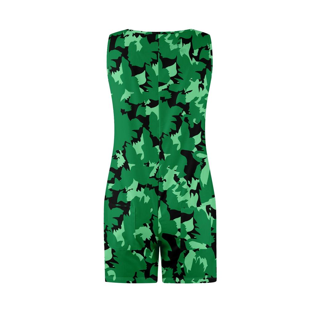 Women's Fashion Retro Printed Jumpsuit Casual Overalls Jumpsuit Shorts