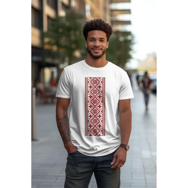 Unisex T-Shirt Featuring A Traditional Ukrainian Vyshyvanka Design, Perfect As A Gift For