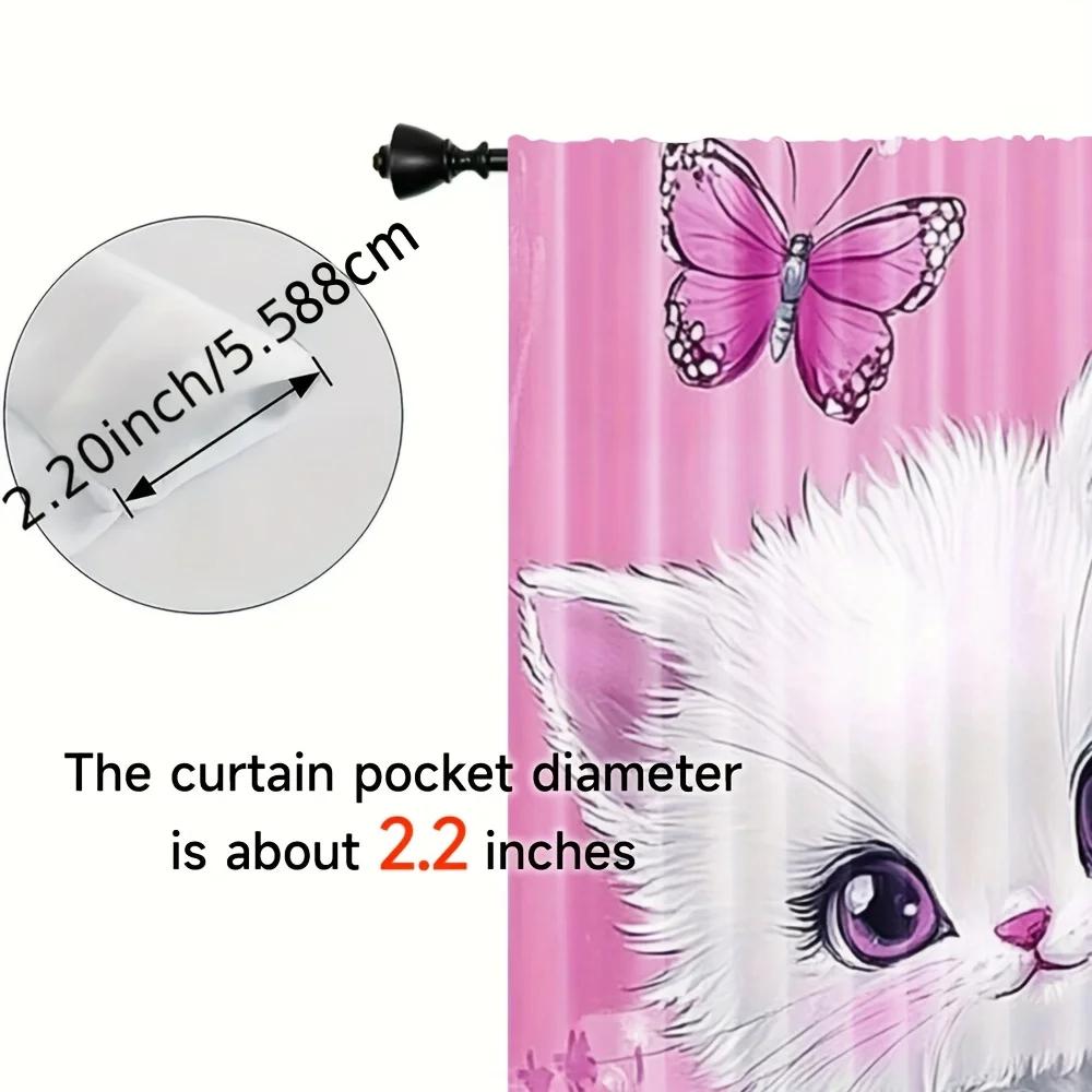 Cute Pink Cat Theme Print Drapes Room Darkening Window Curtains for Home Decor,Rod Pocket Blackout Curtains Bedroom