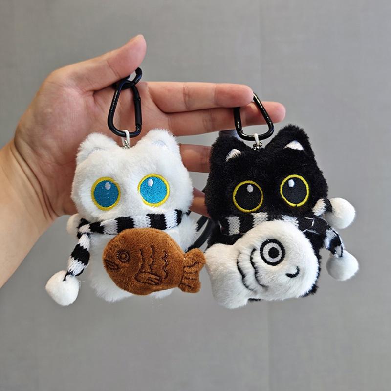 Cute Cartoon Black Cat Keychain Bag Pendant Backpack Hanging Ornaments Lovely Cat Doll With Camera Animal Car Keyring Kids Gift