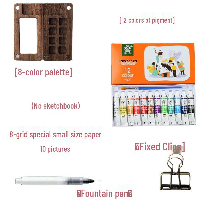 

Портативный мини-набор акварельных красок и скетчбук с деревянной коробкой