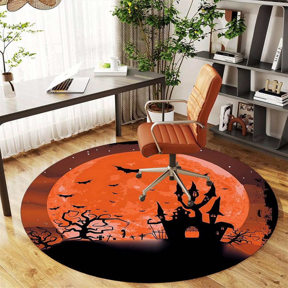 1pc Halloween Castle Round Chair mat Area Rug - Non-Slip, Floor Mat for Office, Bedroom, and Indoor Decor c1125489