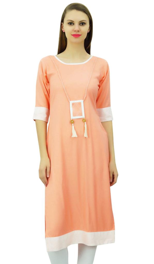 Bimba Women Rayon Tunic 3 4 Sleeve Chic Kurti Kurta Indian Ethnic Dress