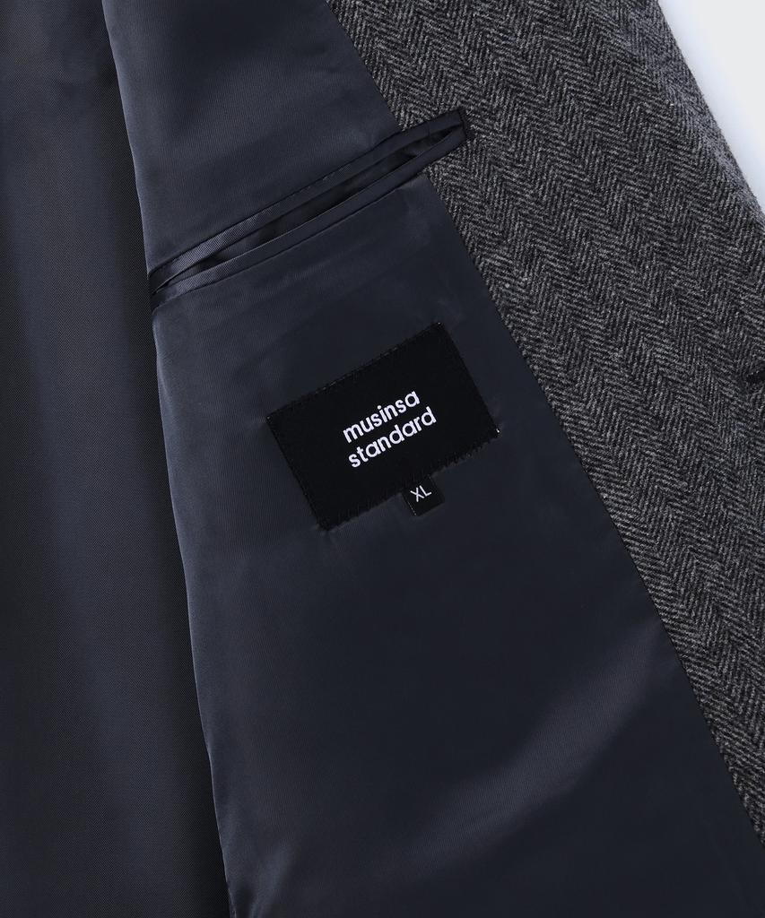 Musinsa Standard Wool Blend Herringbone Relaxed Blazer [Dark Grey]
