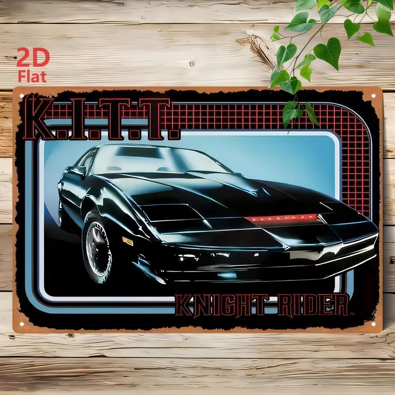 Placca in Latta Knight Rider Auto Retrò Vintage Decorazione Murale Targhetta Metallica Poster Stile Piatto Decorazione Garage Man Cave Automobilistico Blu Neon Rosso