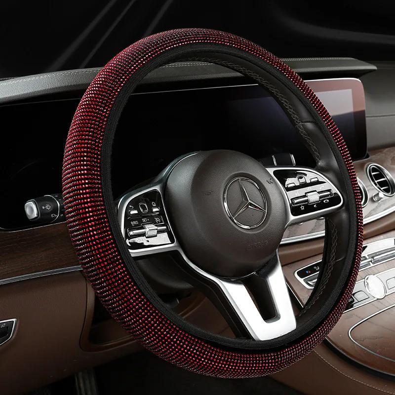 High Fashion Crystal Car Steering Wheel Cover 38cm Breathable Anti Slip PU Rhinestone Car Decoration Diamond Auto Parts