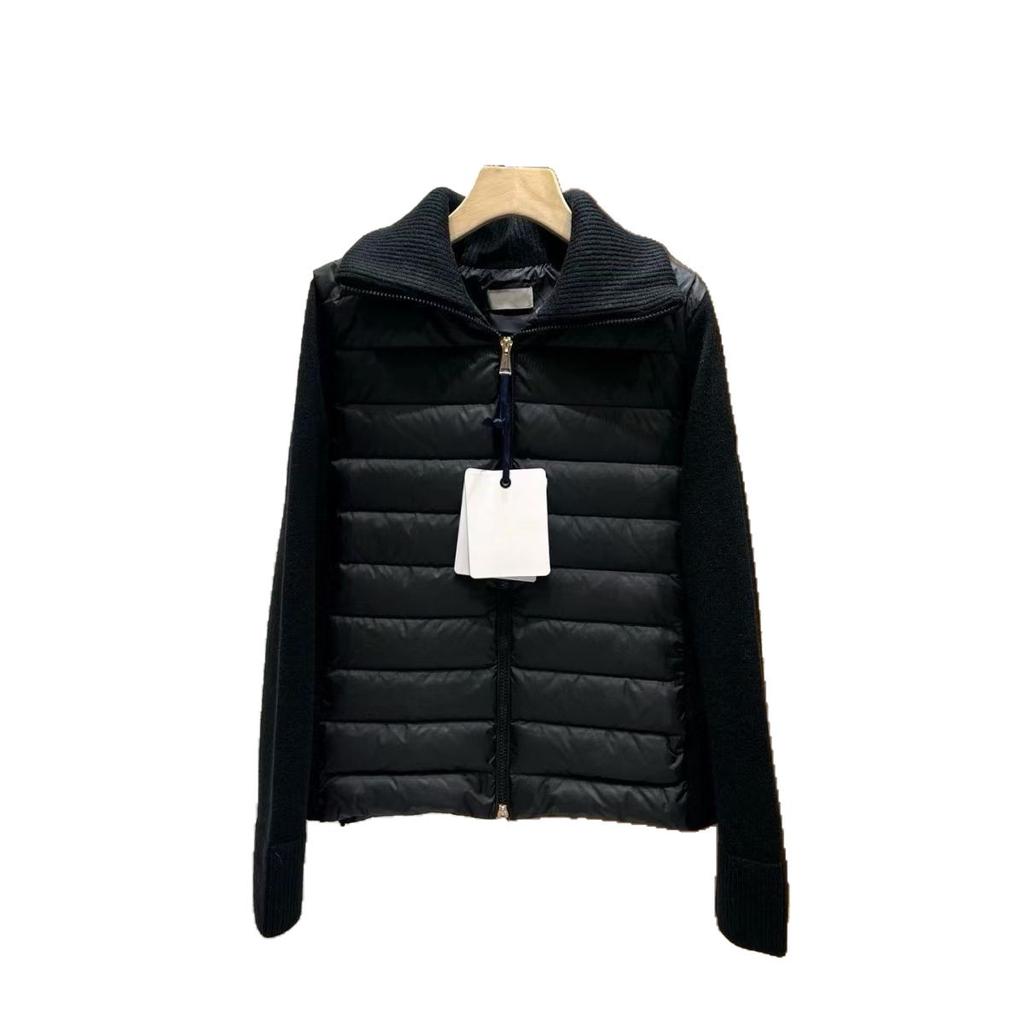 Autumn and winter new lapel knitted sleeves splicing women's short light down jacket slim and thin ribs jacket