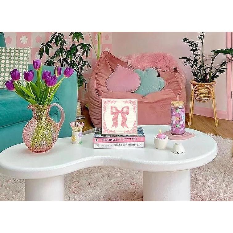 Pink Bow Coquette Wooden Box Sign, Coquette Room Decor, Dorm Room Essentials for Girls, Girly Ribbon Bow for Girls Room Dorm College Bedroom Desk