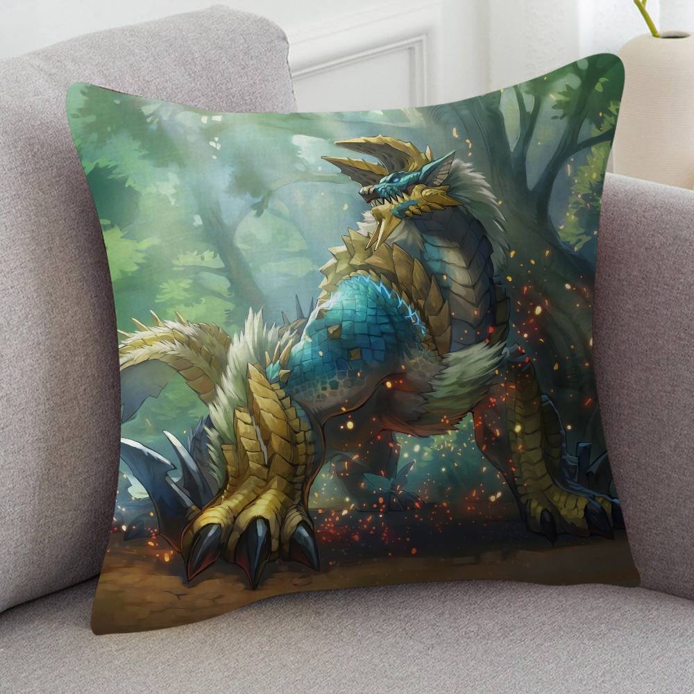 GAME Monster Hunter Pillow Covers Cartoon Sofa Decorative Home Doublesided Printing Short Plush Cute Cushion Cover