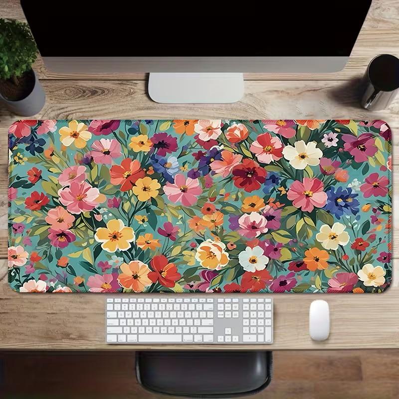 Pastel Pink Daisy Floral Gaming Mouse Pad Soft Hand Drawn Flower Leaf Print Non Slip Desk Mat For Girls Office Laptop Keyboard