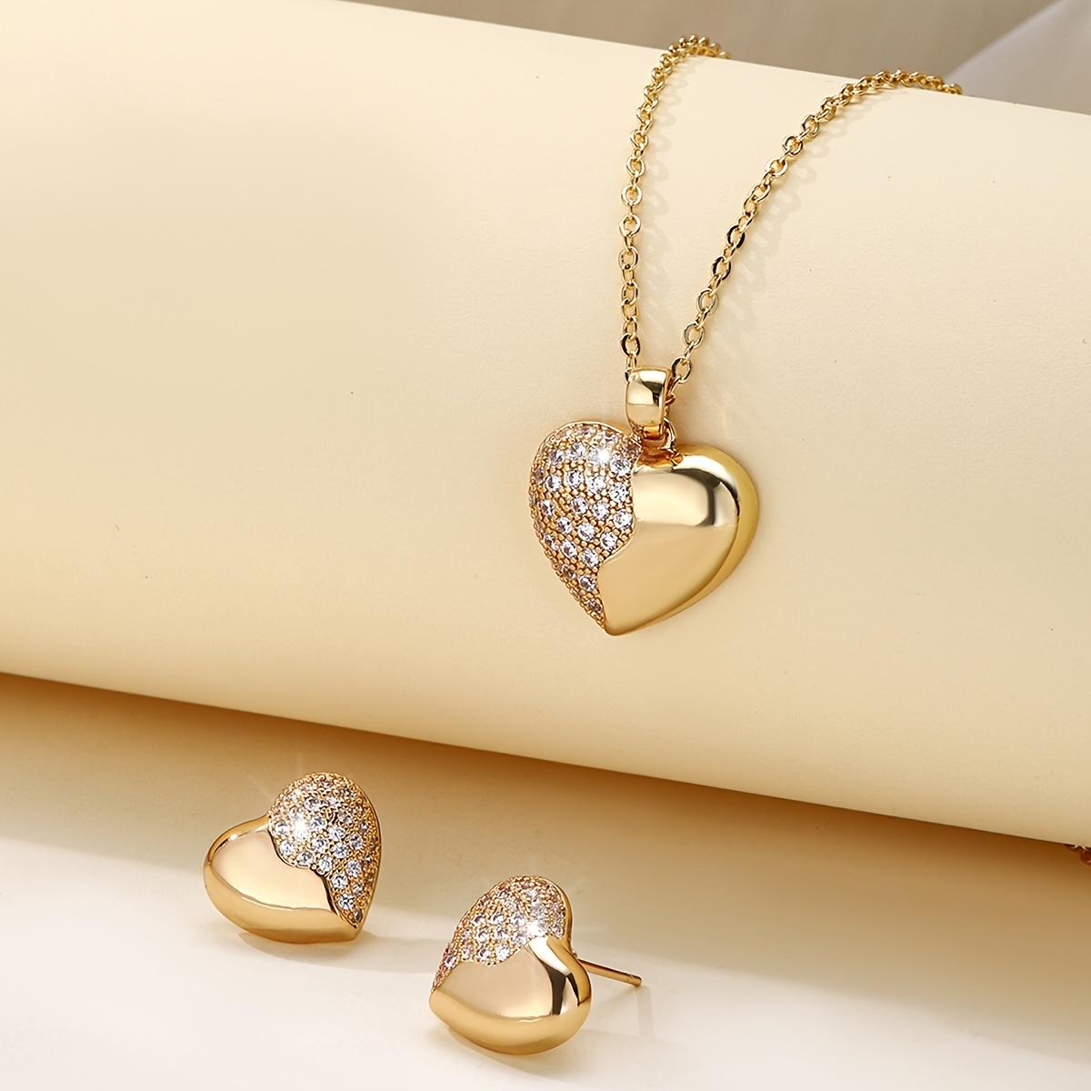 High Quality  Zirconia Pendant Necklace Fashionable Trendy Heart Design Ladies  Accessories for Gift Heart-shaped jewelry set золотой