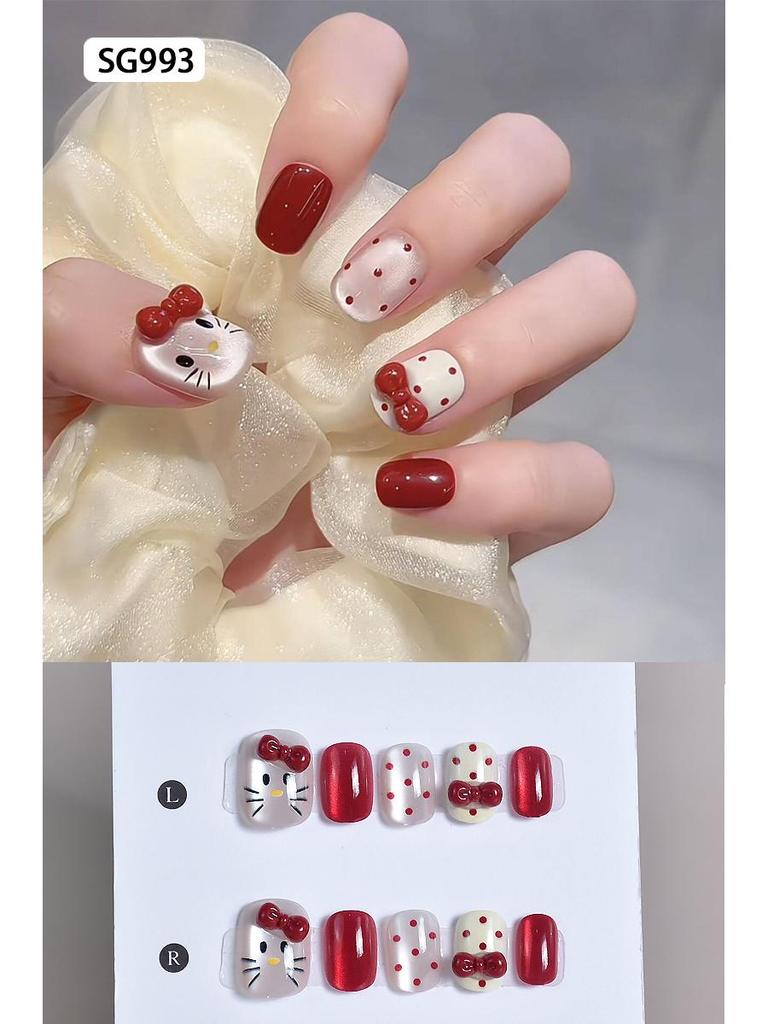 2025 New Style Rich Girl Medium-Length High-End Wearable Nail Stickers & Tips for Brides