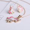 Pink 3pcsset Horse Unicorn Jewelry Sets For Women Earrings Necklaces Best Gifts