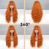 MERISIHAIR Long Wavy Orange Women Wig with Bangs Synthetic Fiber Cosplay Daily Wear Long Natural Wavy Wig Ombre Color