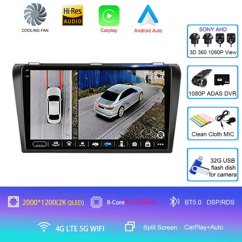 2 Din Car Radio Android 14 For Mazda 3 2004-2009 Multimedia Player Stereo Navigation with BOSE Carplay Speakers Head Unit Video