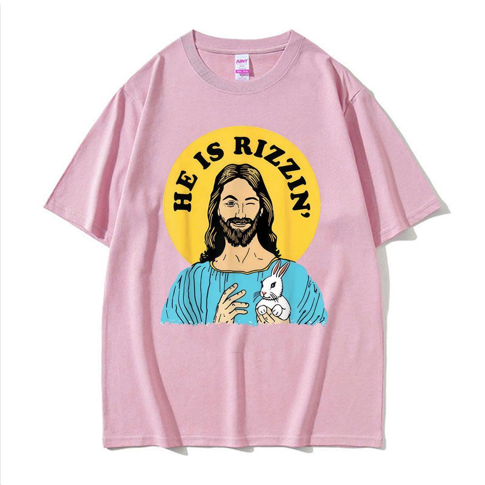 Fashion He Is Rizzin Jesus Funny Meme Graphic T Shirts Men Women Humor Streetwear Tshirts Casual 100 Cotton Oversized Tshirt