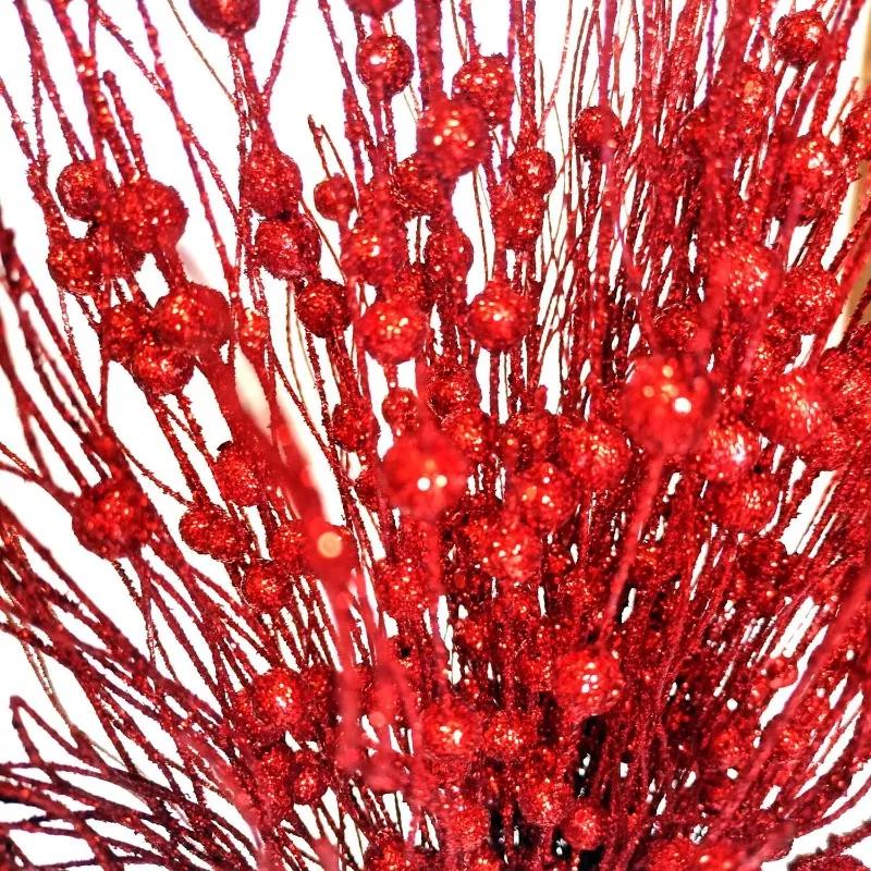 Artificial Glitter Berry Stems Red Gold Silver Powder Berry Branches Xmas Tree Wreath Decoration Party New Year Table Ornament