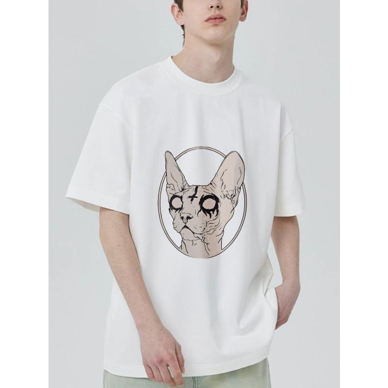Black T Shirt with Sphynx Cat Skull Print for Casual Wear