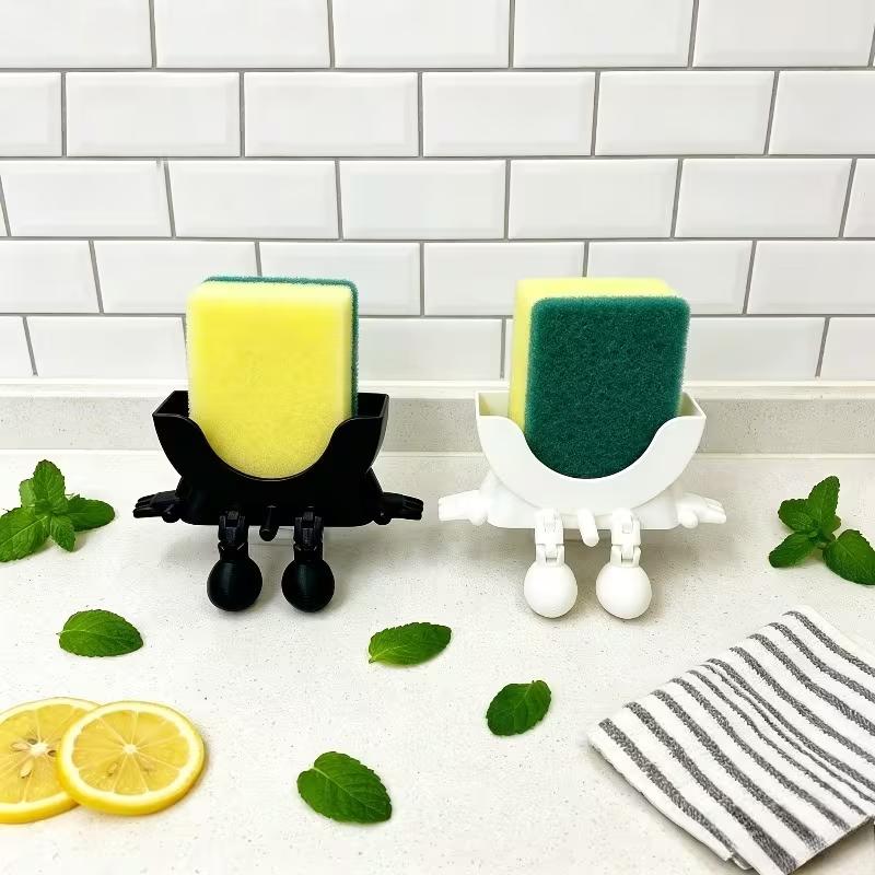 Cute Sponge Holder with Drainage Soap Dish Kitchen Sink Organizer Countertop Storage Tray Sponge Drying Rack