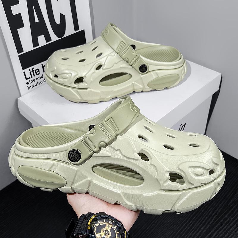 Men s Hollow Summer Sandals: Outdoor, Squishy, Thick Sole, Large Size, Two-Way Wear, Beach Slippers.