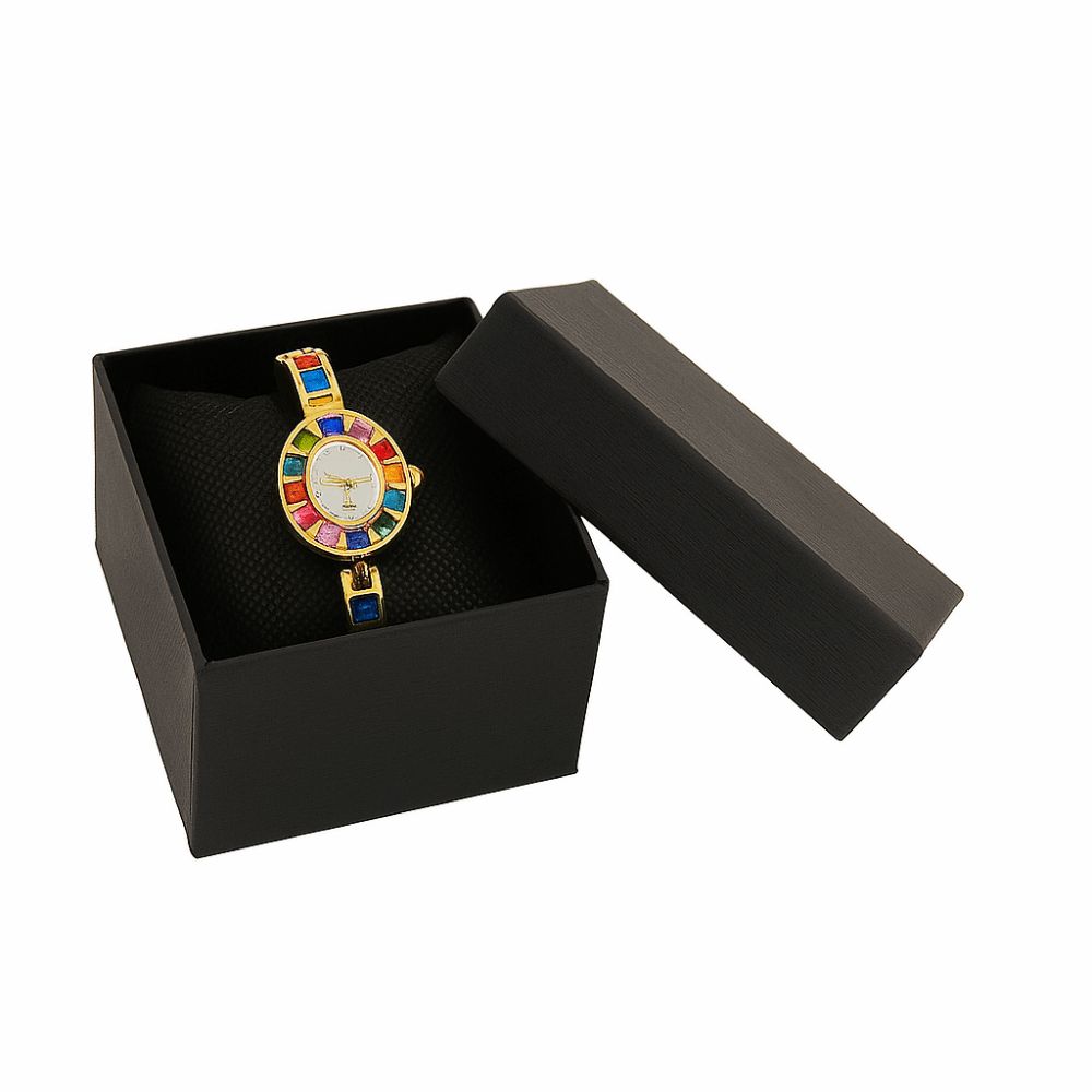 Mode Mit Uhrenbox Damen Quarz Uhr Ovales Zifferblatt Bunte Diamanten Strasssteine Uhr Elegante Uhr Damen Geschenk