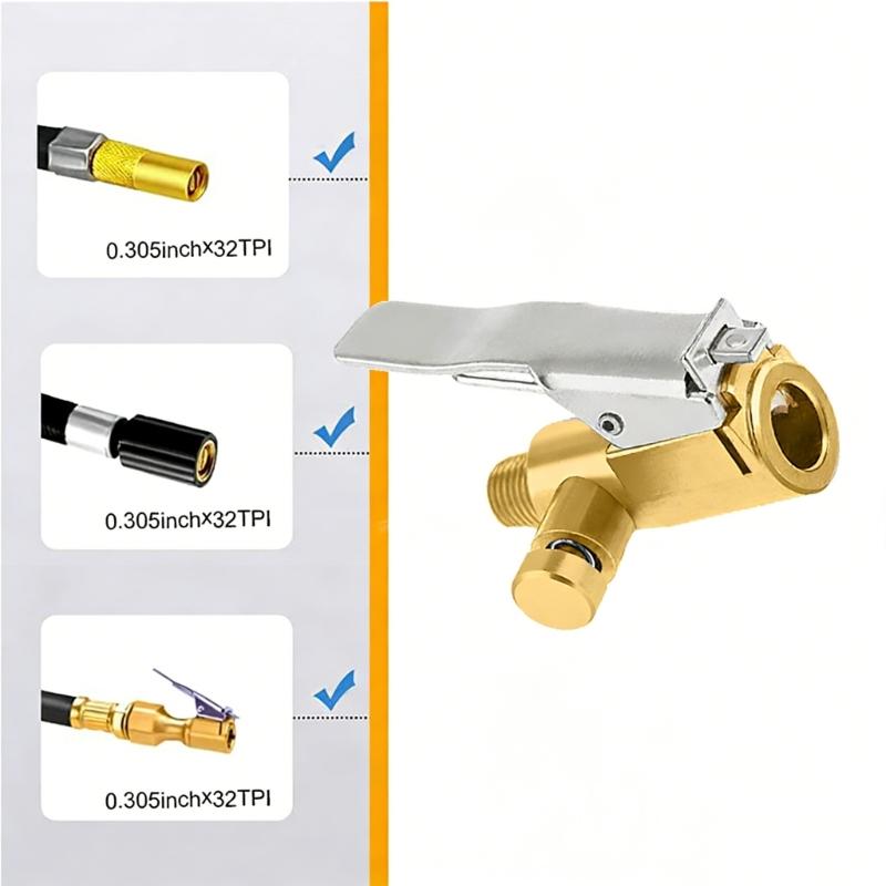 Pack of 1/2 Brass Air Chuck Adapters Locking Feature for Valves Ideal for Travel Kits and Automotive Repair