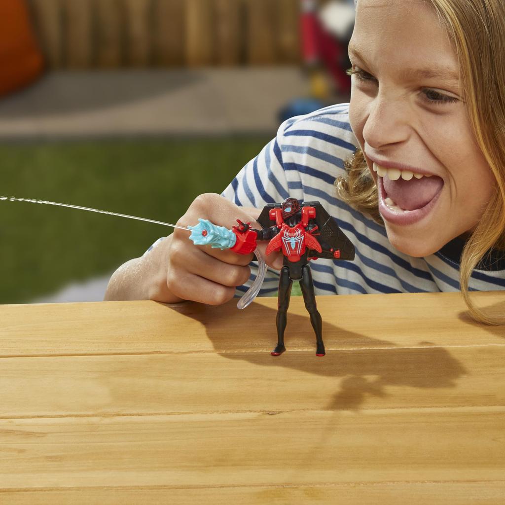 Hasbro Marvel Epic Hero Series Web Splashers Miles Morales Action Figure with Water Gear Ages 4 and Up Authentic Spider-Man 4-inch (10cm) Accessory,