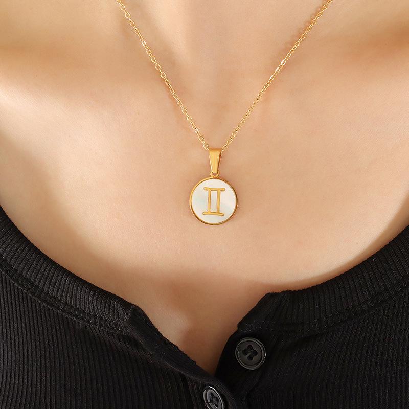 French-Inspired Zodiac Pendant with White Mother-of-Pearl Inlay On 18K Gold-Plated Chain