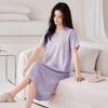 nightgown with chest pad women's summer pure cotton short-sleeved medium and long dress simple solid color summer can wear loungewear