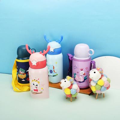 Set Tazza con Cannuccia Rimbalzante a Forma di Corna in Acciaio Inossidabile 304 Tazza Carina per Bambini a Fumetti.