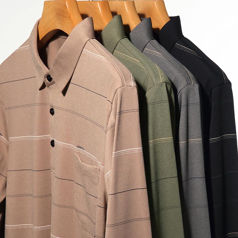 New Spring and Autumn Men's Long-Sleeved Polo Shirt Striped Casual Fashion Polo Collar Men's Top