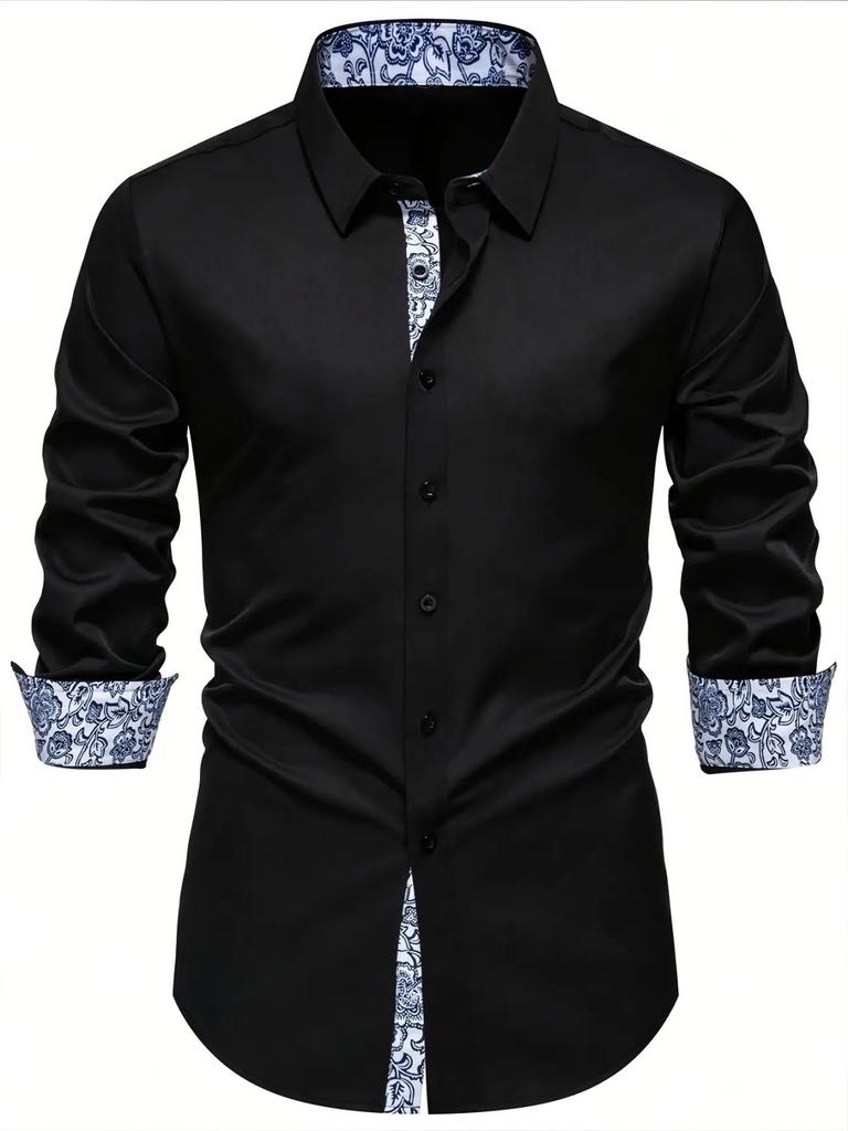 Trendy Geometric Pattern Long Sleeve Shirt, Great for Daily or Formal Looks.