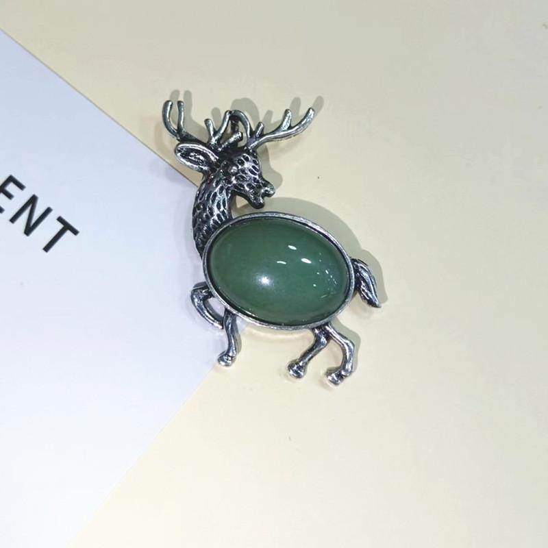 Animal Deer Embellished Metal Brooch Pin With Semi Precious Shell Inlay For Romantic Gift