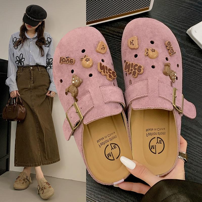 

thick-soled half-pack Birkenstocks for women s 2025 spring and summer new models, half-drag hole shoes, niche retro bag head slippers for women 35 фиолетовый