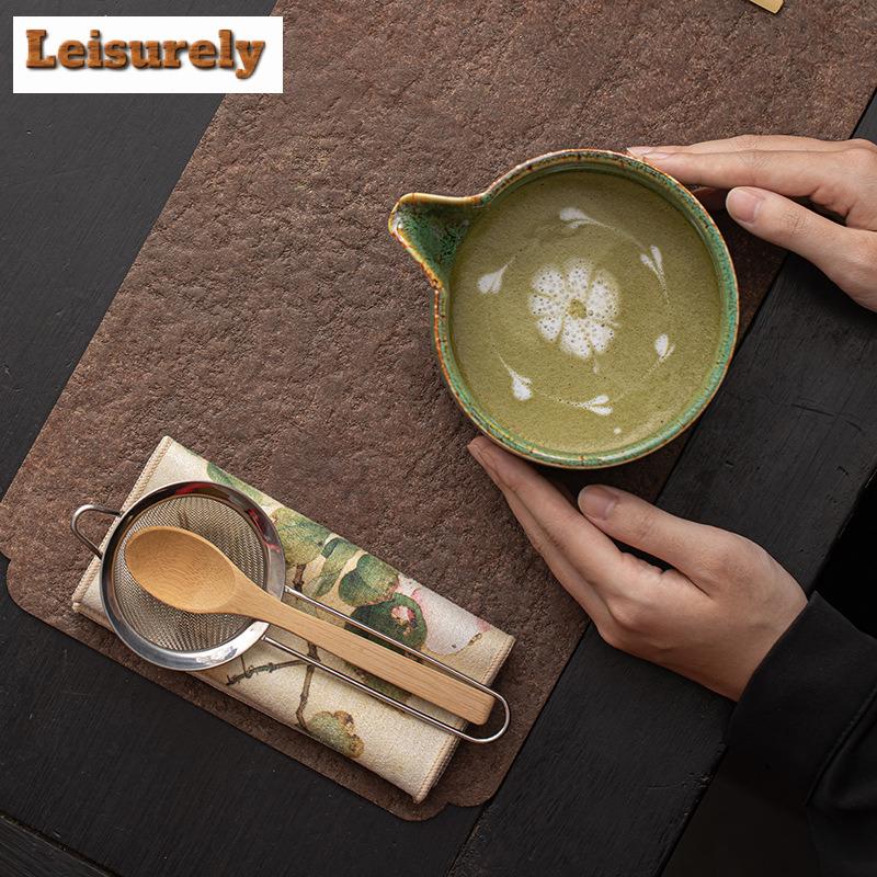 Ofenbrand Fambe Matcha Vierteiliges Set Japanische Keramik Teezubehör Schale Besenhalter Löffel Teeservice Zubehör Handwerksbedarf